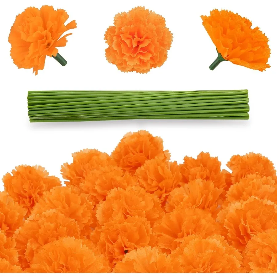 5/10 Stück 5 cm große orangefarbene Ringelblumenköpfe mit Stielen, künstliche Seidenblumen für Zuhause, Zimmer, Hochzeitsdekoration, Party, Halloween-Dekoration