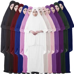 Ramadan Women 2 Piece Muslim Prayer Set Khimar Abaya Overhead Hijab+Skirt Full Cover Islam Clothing Middle East Worship Service