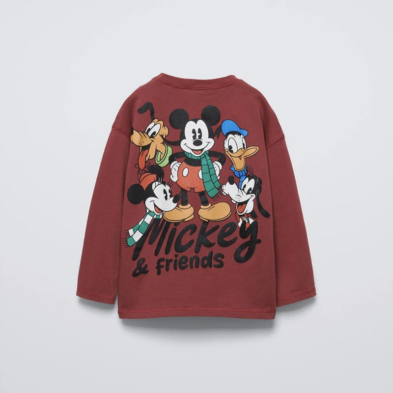 2025 Spring Wear Mickey Tees Boys Cartoon Printed Crewneck Tops Toddler Disney New Design T-shirt Clothes Simple Long Sleeve 2