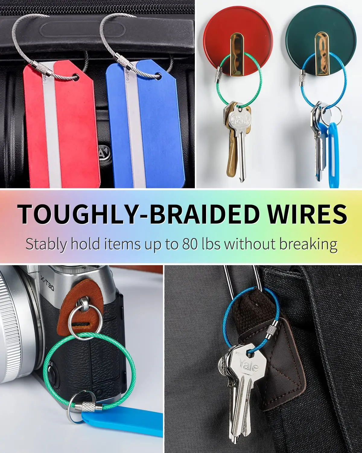 Key Chain 10Pcs/set 100/150mm Stainles Steel Keychain Tag Rope EDC Wire Cable Loop Screw Lock Gadget Ring DIY Hand Tools