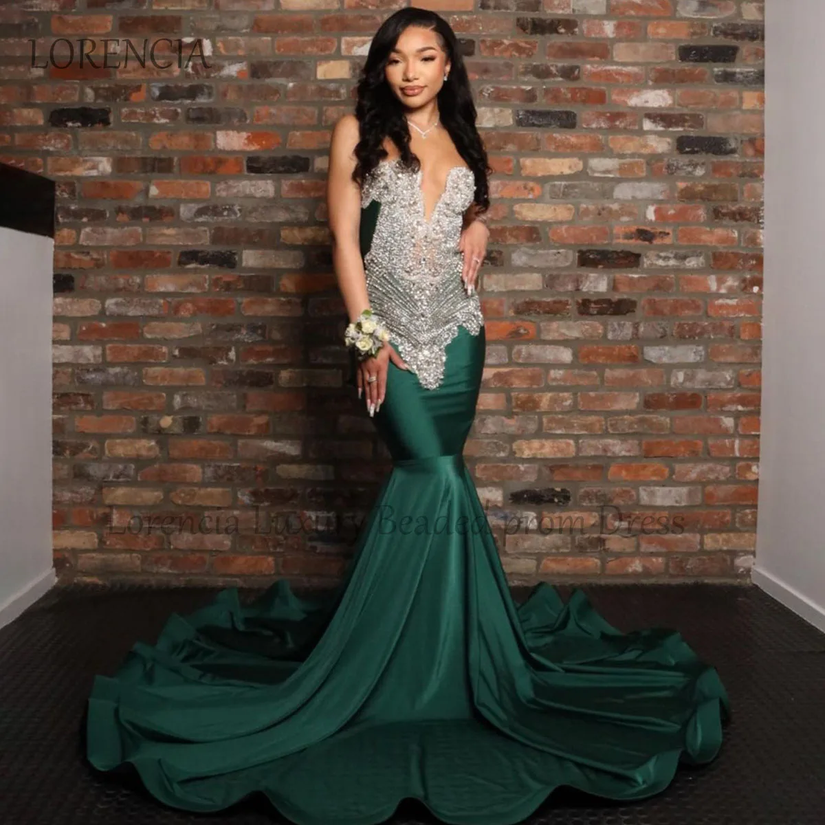 Ball Gown Emerald Green And White Dress Crystal Prom Dress Stunning Crystal  Mermaid Prom Dress Sequined