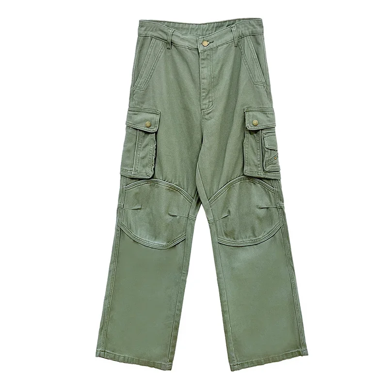 

Original Retro Army Green Cargo Jeans Women Casual Loose Straight Denim Pants Ladies Wide Leg Mopping Trousers Spring Fall 2022