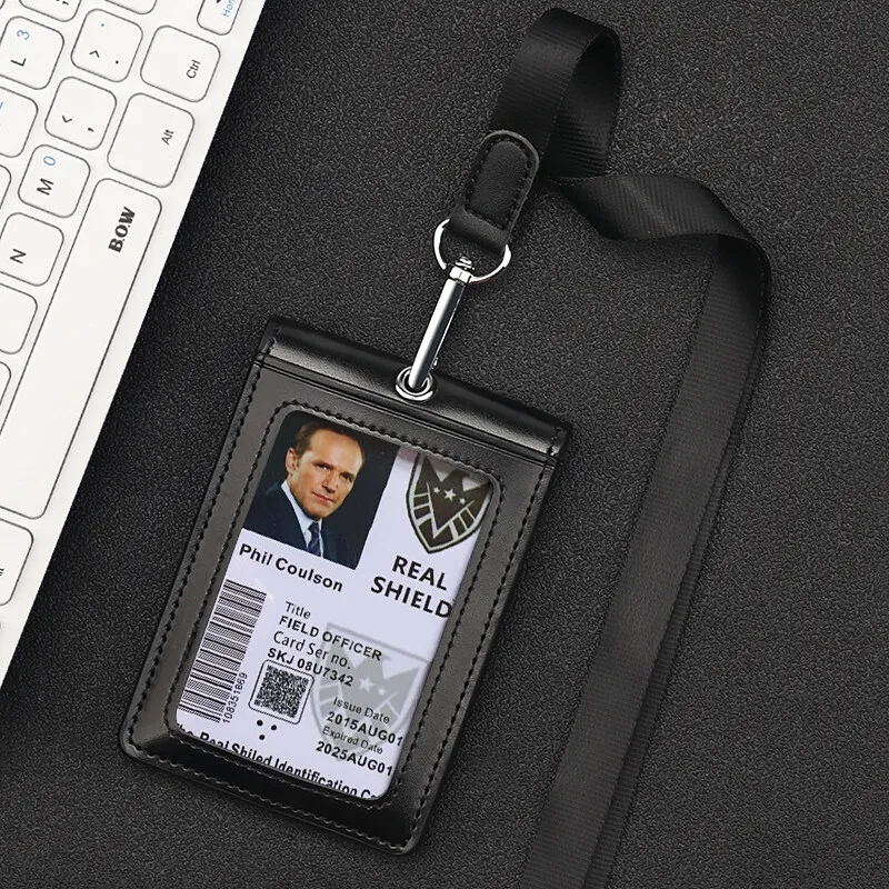 Genuine Leather ID Badge Holder Name Tag Chest Card Holders with Neck Lanyard Formal Staff Office Worker Supplies Magnet Hasp