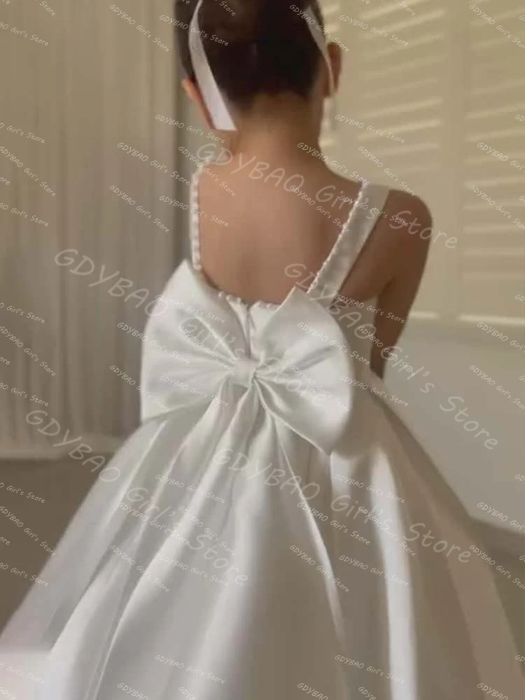 Flower Girl Dresses Ivory Flower Girl Dress With Bow Strap Mini Bridal Wedding Dress Kids Ball Gown 1st Communion Frock Vestidos de Noiva