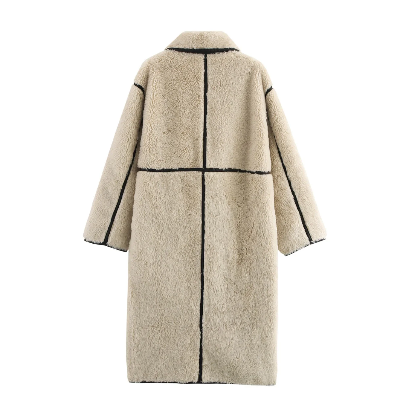 Women Fashion Long Faux Fur Coat Female Chic Turndown Collar Autumn Winter Warm Outerwear Lady Single-Breasted With Pocket Jacke