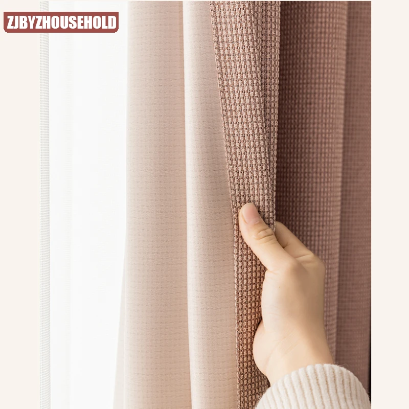 

Modern Curtains for Living dining Room Bedroom Ins Wind Pink Waffle Curtain Light Luxury Children's Room Curtain Customization
