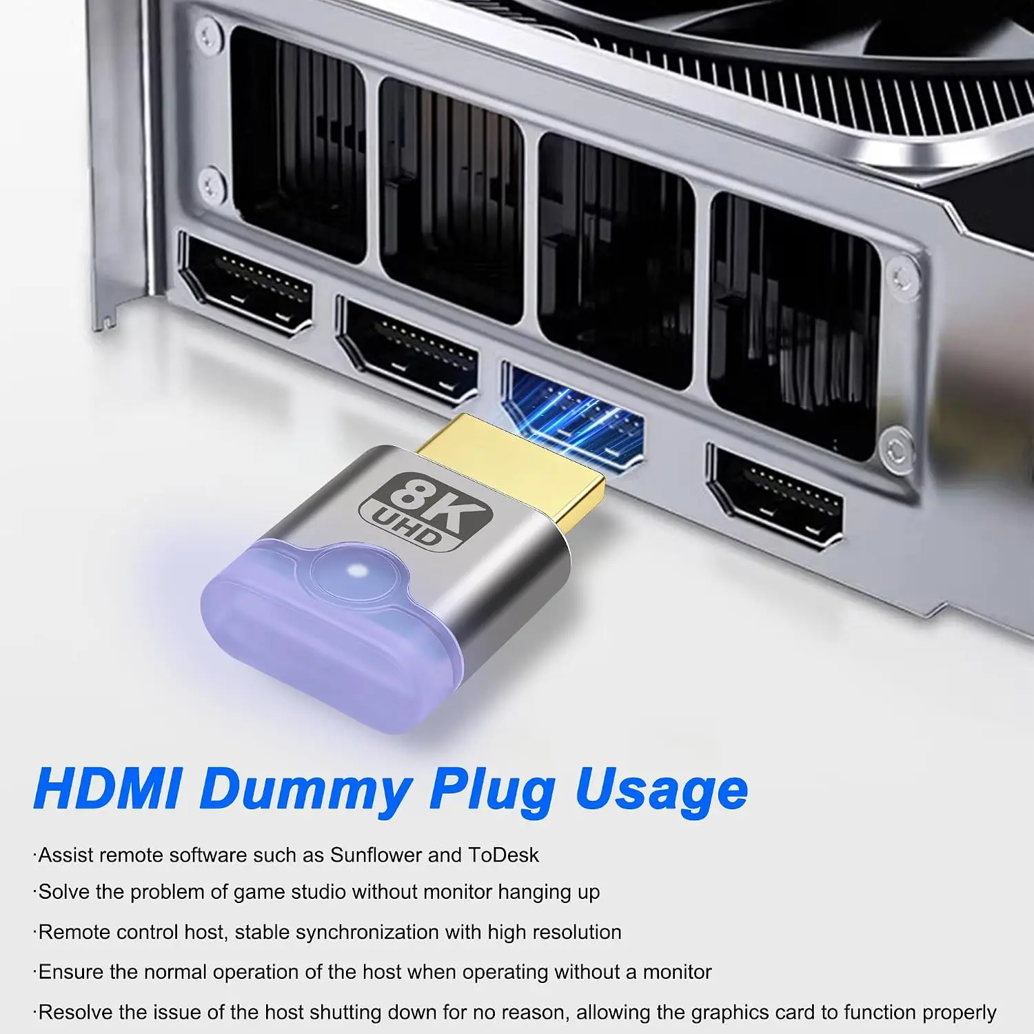 Ultra HD HDMI Dummy Plug with LED Light | 8K/4K Display Emulator Adapter