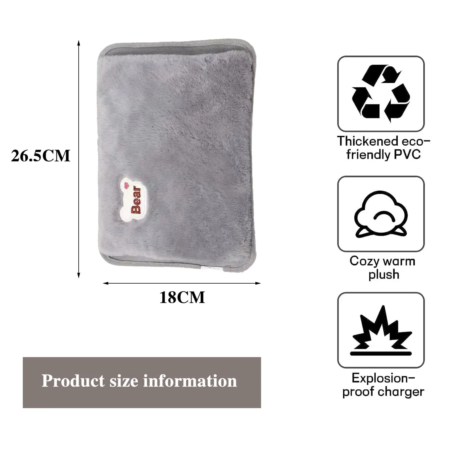 Electric Hot Water Bottle with Soft Microfiber Coating Rechargeable Water Bottle for Reducing Muscle Back and Menstrual Pain