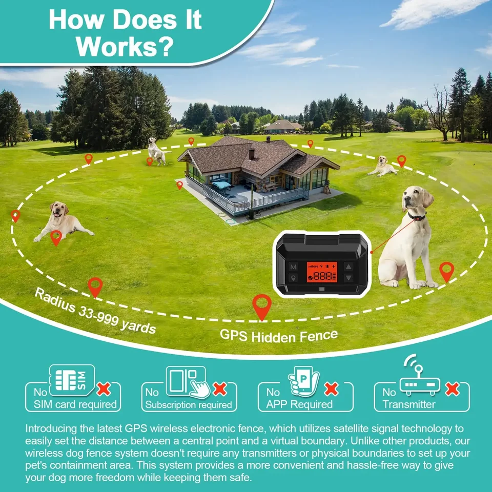 Sistema Di Recinzione Per Cani Wireless GPS, Disposivo Di Arresto Automatico Intelligente Elettrico Per Abbaiare, Collare Antiurto Per Addestramento Di Cani Da Compagnia Con Schermo OLED