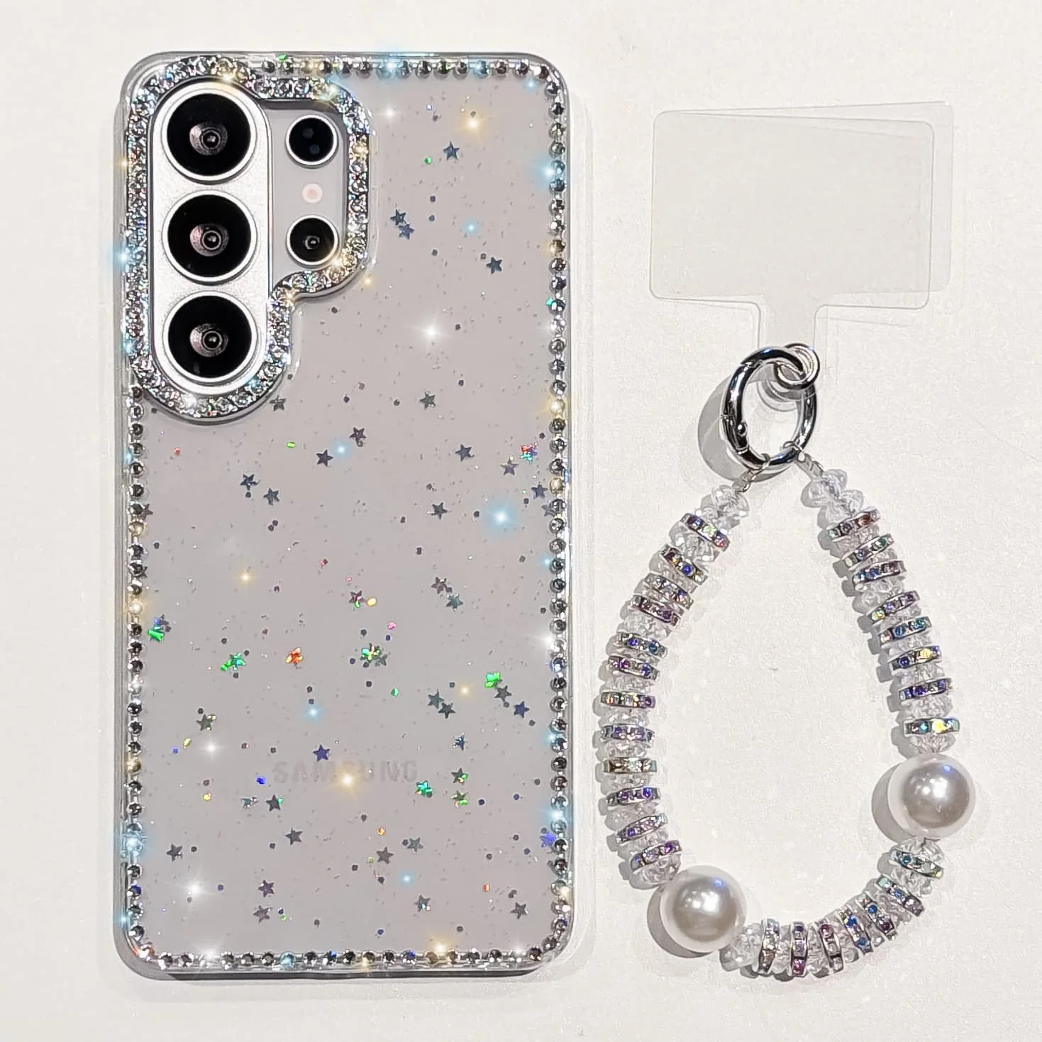 Diamond Love Heart Clear Phone Case with Crystal Strap Cover