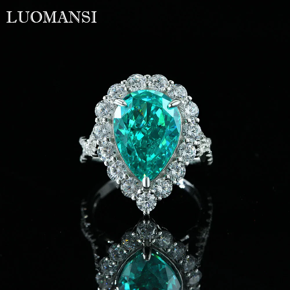 

Luomansi 5CT 10*14MM Water Drop Tourmaline Woman Ring 100%-S925 Sterling Silver Jewelry Wedding Party Birthday Gift