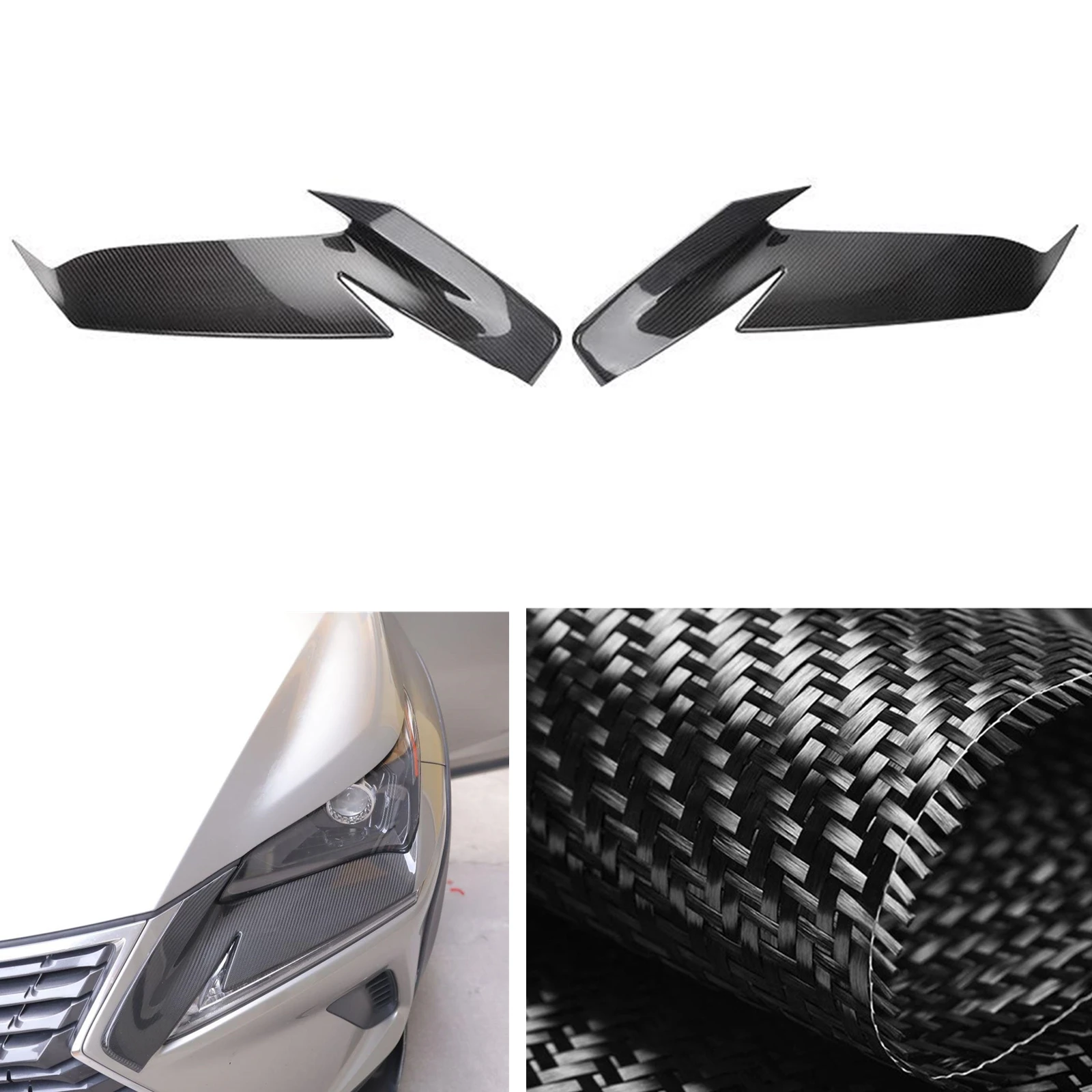 

2PCS Carbon Fiber Front Headlight Eyebrow Sticker Headlamp Eyelid Trim Head Light Brow For Lexus NX300 NX200 2015-2021