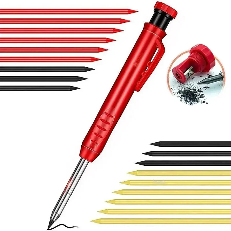 Enhanced Carpenter Pencil with Built-in Sharpener for Precise Deep Hole Marking