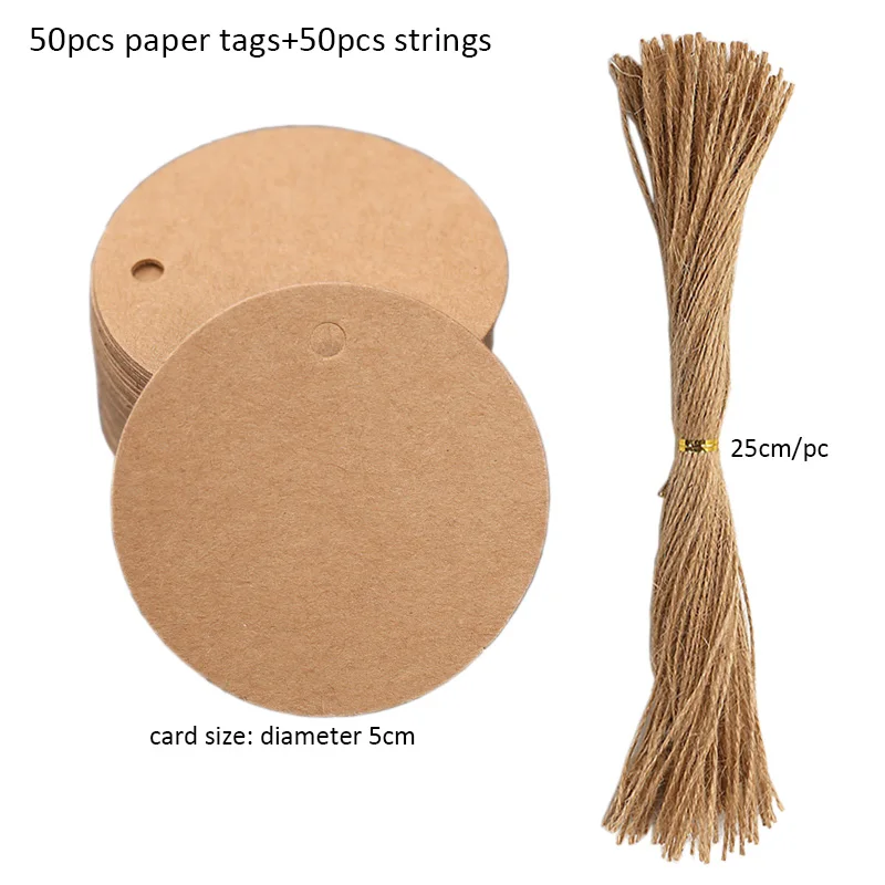 Kraft Paper Gift Tags with Strings - 50pcs Set for Weddings, Birthdays, and Holiday Parties