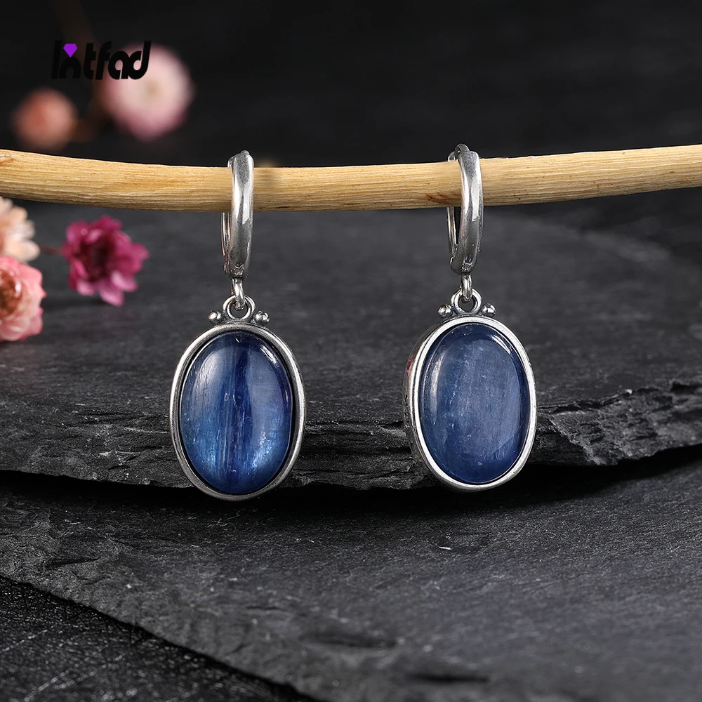 간단한 스타일 대형 타원형 천연 Kyanite S 후프 귀걸이 보석 우아한 펜던트 럭셔리 보석 기념일 선물