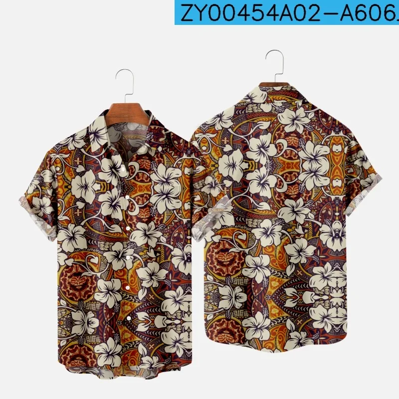 short sleeve collared shirt 2022 Summer Short Sleeve Shirts Original Risk Free Summer Print Shirts Ethnic Trend Men's Tops 040 short sleeve shirts & tops Shirts