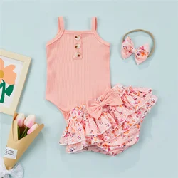 Ensemble d'été pour bébé fille de 0 à 18 mois, couleur unie, sans manches, barboteuse, taille élastique, imprimé Floral, Tutu, jupe et short, bandeau 