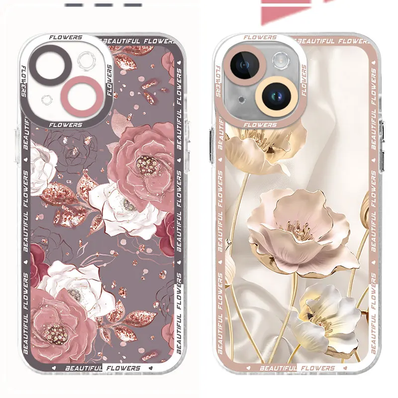 Custodia Gold Rose Love Heart Per Apple Iphone 11 14 15 Pro Max Xr 13 Mini Se Xs Max 12 Pro 7 8 7 8 Cover In Silicone Trasparente