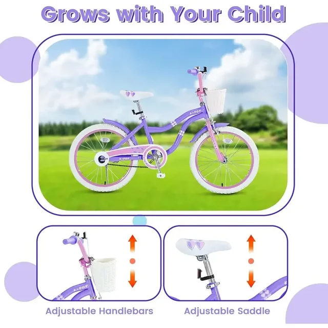 16-20 Inch Kids Bikes with Basket, Training Wheels, and Adjustable Seat for Ages 4-12, Available in Multiple Colors