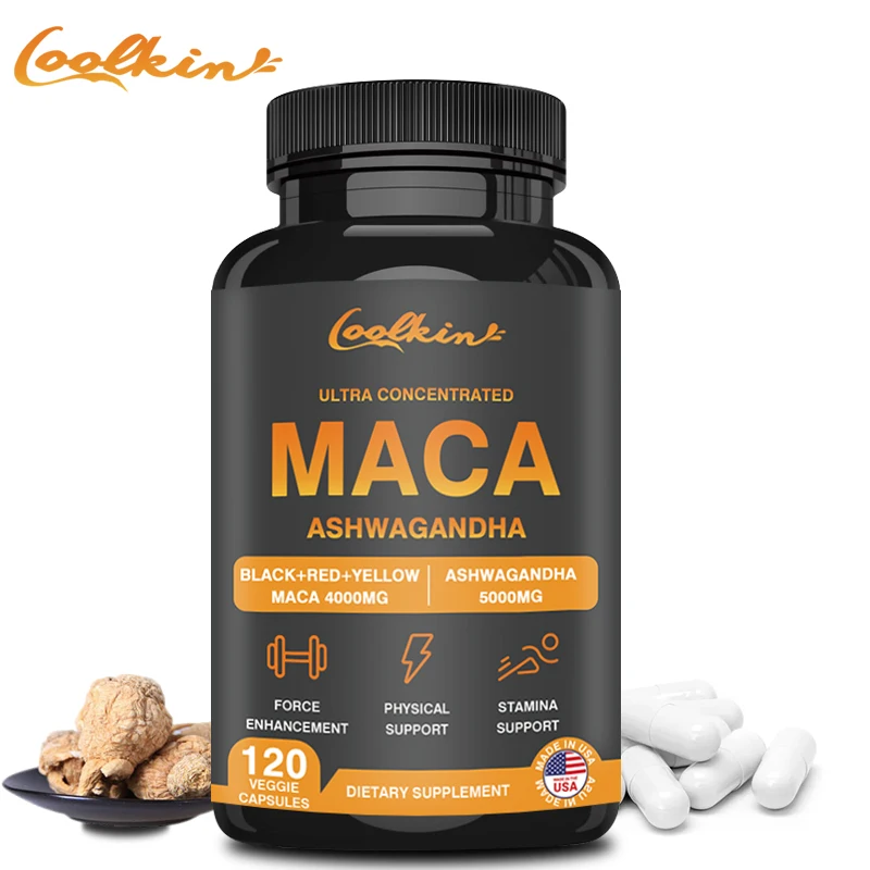Organic Maca Root Capsules with Ashwagandha Muscle Mass Endurance and Performance Relieve Stress & Fatigue ashwagandha supplement muscle supplement male performance supplement