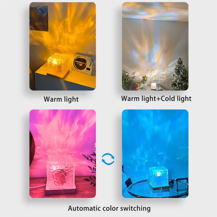Proiettore di ondulazione dell'acqua rotante dinamico luce notturna 16 colori lampada di cristallo di fiamma per soggiorno studio camera da letto rotante dinamico