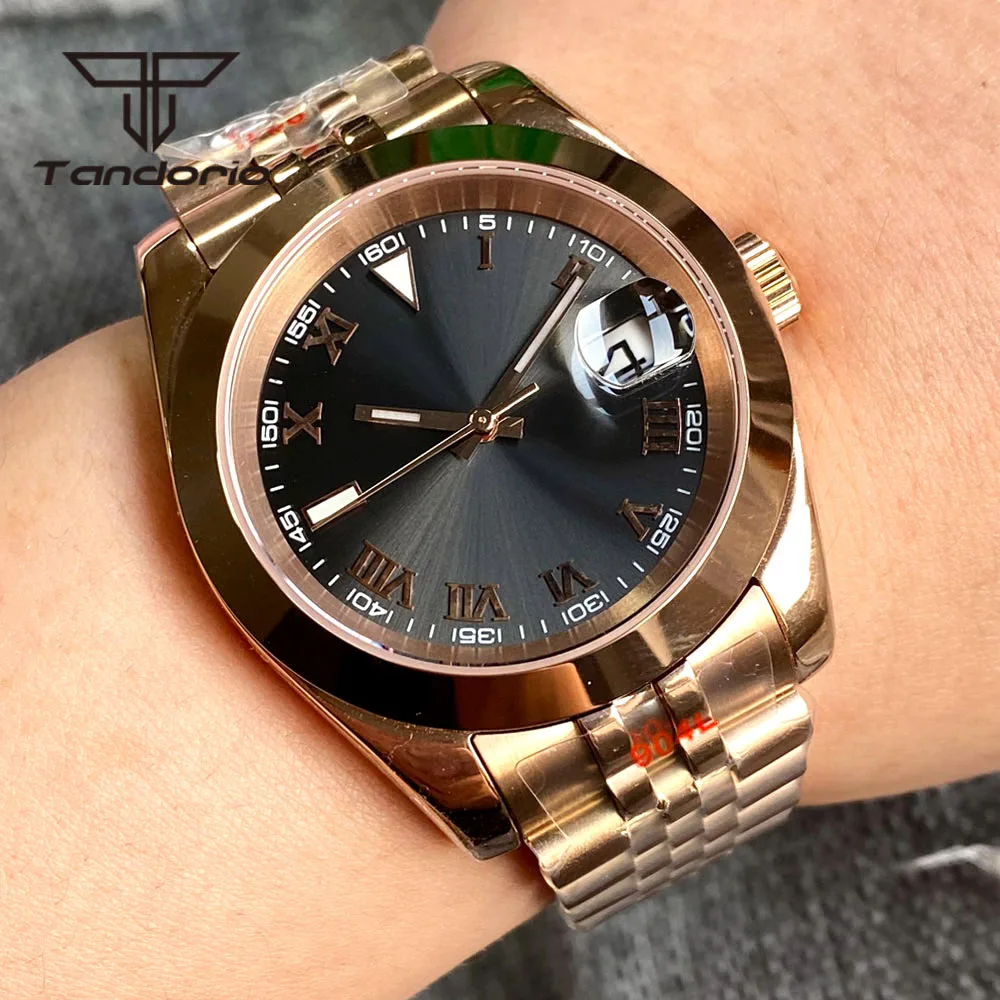 

Luxury Vintage NH35 Rose Gold Coated 36mm/39mm Men Automatic Watch Gray Sunburst Dial Date Display Polished Bezel Sapphire Glass