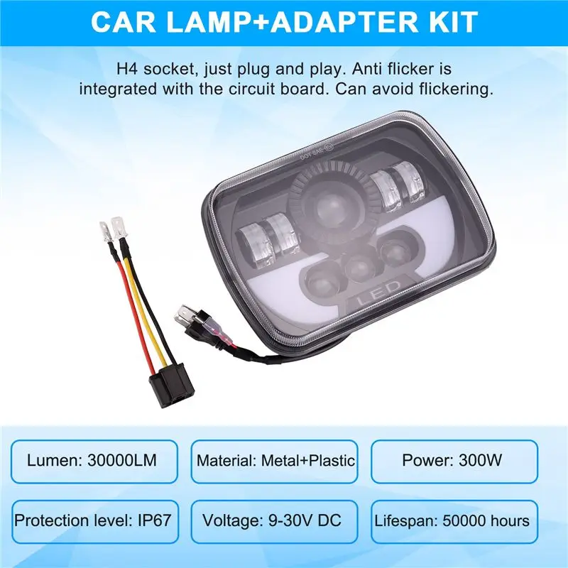 AU16-300W 5X7 LED 헤드라이트, 지프 랭글러 YJ 체로키 XJ용 하이/로우 LED 헤드라이트가 있는 LED 밀폐형 헤드라이트 램프