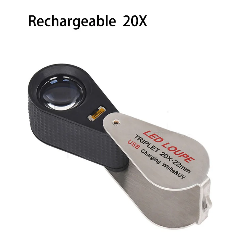 10X 20X 30X 40X Metal LED Fold Handheld Magnifier Loupe Repair Magnifying  Glass Antique Gemstone Jade Diamond Ring Appreciation - AliExpress