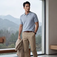 T-shirt en soie de mûrier pour homme, col polo à bouton unique, tricot fin 18 points, pull d'été haut de gamme, mode polyvalente, manches courtes 1