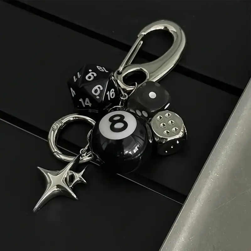 Punk Hiphop Black Dice No. 8 Billiards Keychain Y2K Lucky Dice StarburstPendant Bag CharmsHangings Ornament Accessories