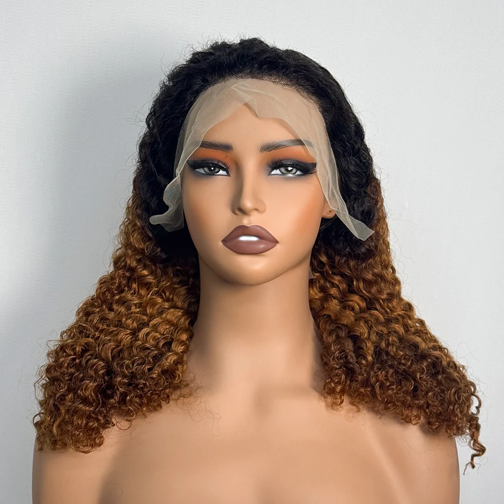 250% Density Double Drawn Ombre 12A 18 Inches Water Wave Curly Human Hair Wigs 13x4 Transparent Lace Frontal Hair Wig for Women