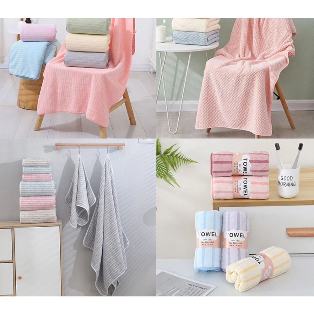 Coral velvet striped bath towel, pineapple grid quick drying towel, bath towel, small vertical strip, thickened water_voghion.com