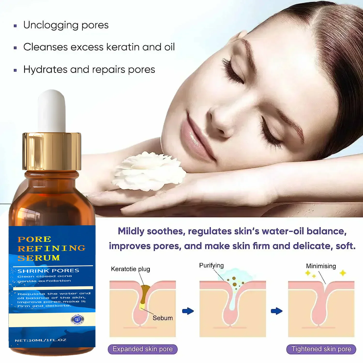 Pore Shrinking Serum Moisturizing Facial Essence for Relieving Dryness Oil Long-lasting Calming for Sensitive Skin Care 3