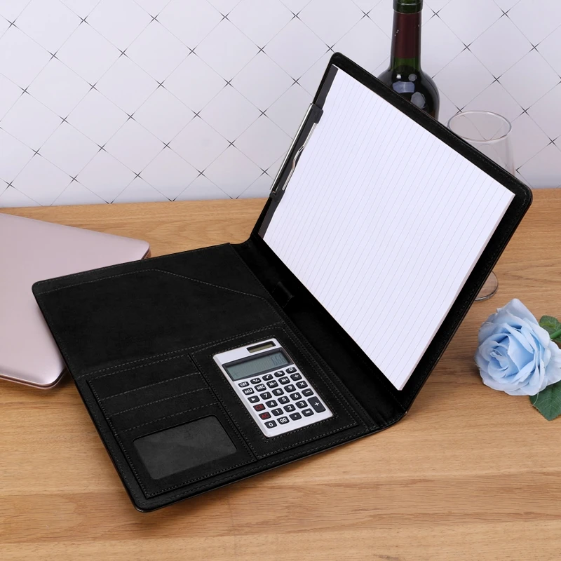Leather Conference File Folder Document Manager With Calculator