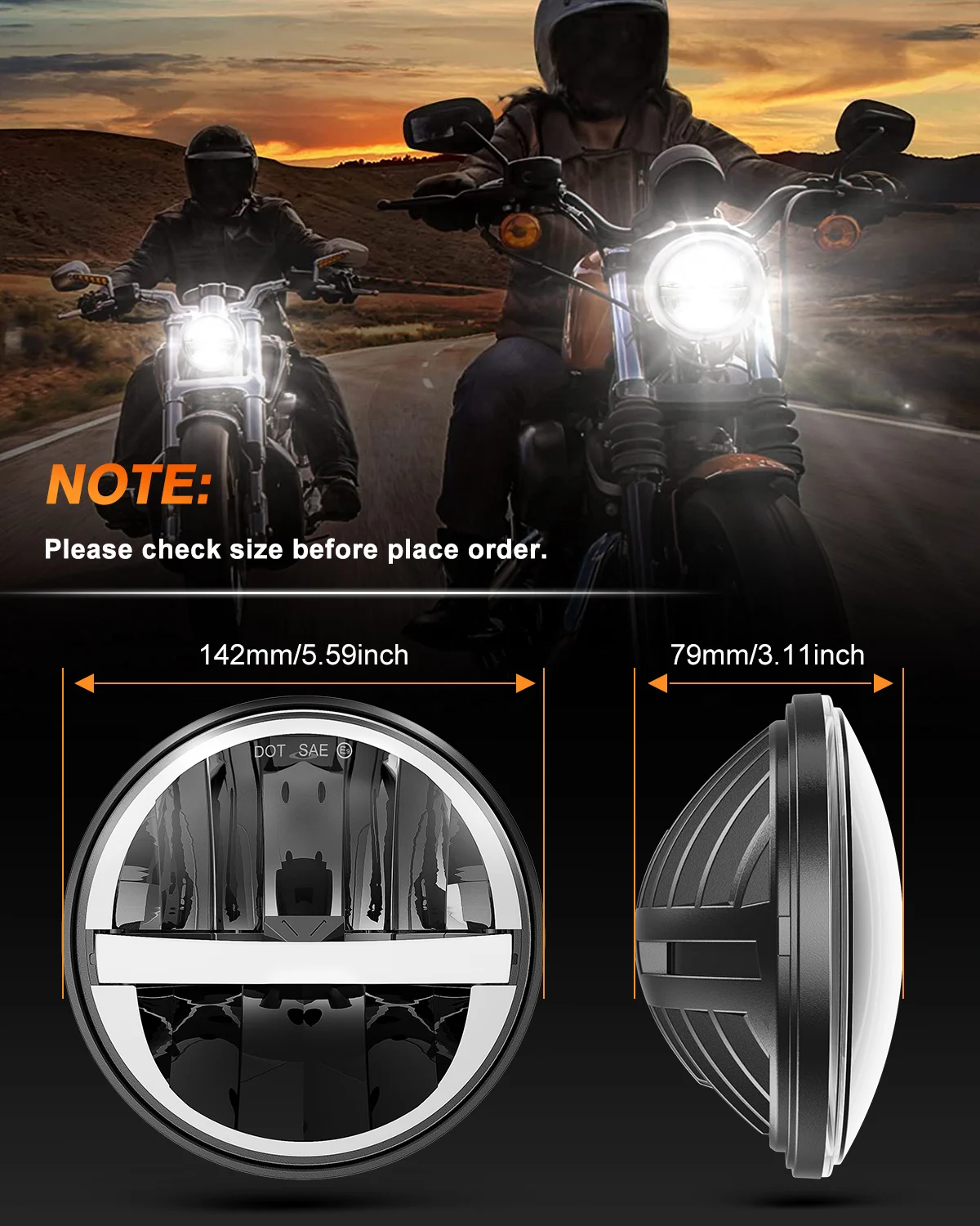 LED Motorcycle Headlight 5.75 inch BraveWAY 5-3/4 Lamp for Harley Sportster Roadster Glide Dyna for Honda Yamaha