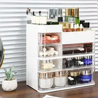 White Makeup Organizer 2 Pack Stackable Plastic Cosmetic Storage Organizer for Dresser and Vanity,Ideal for Beauty,Perfume 1