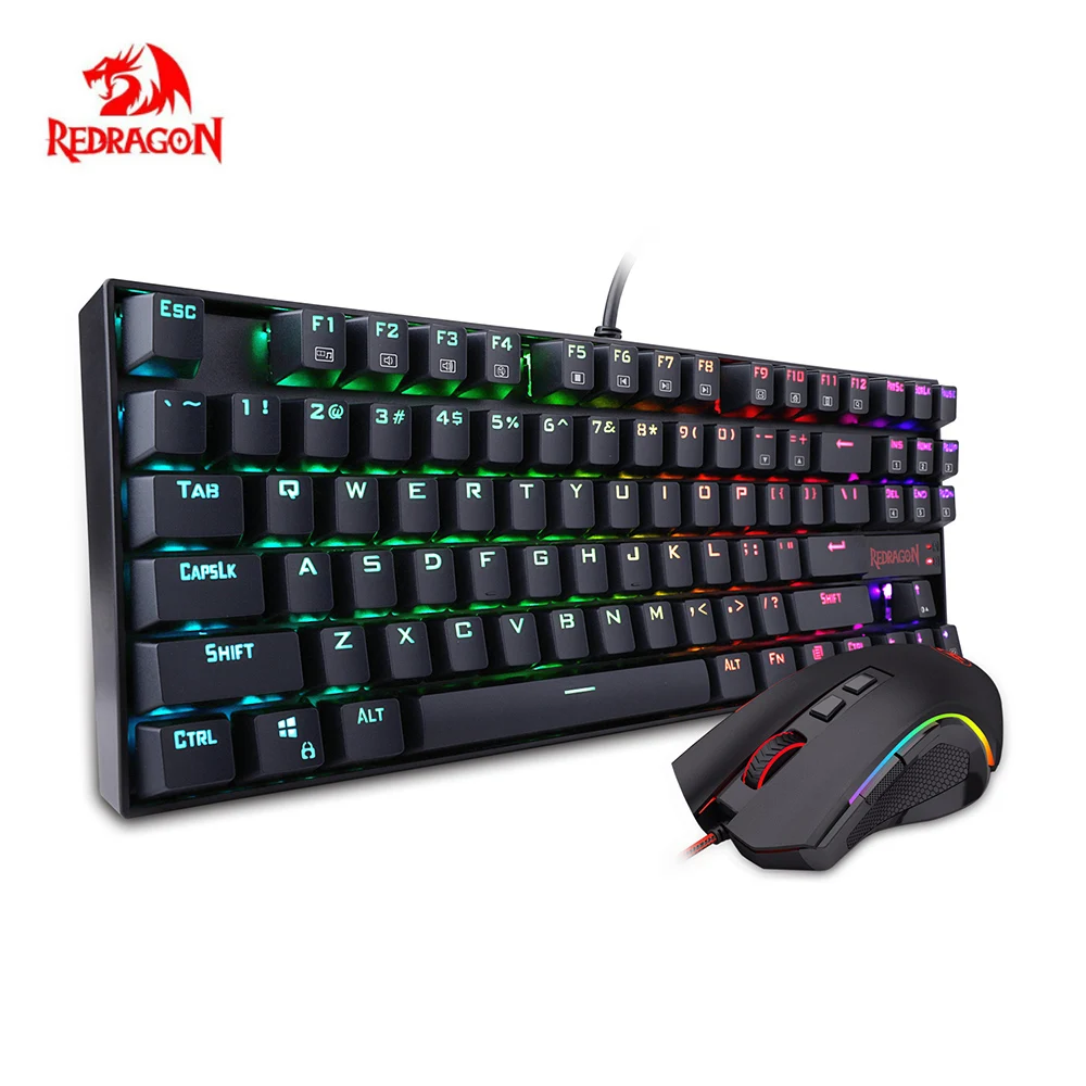 

USB Mice Keyboard Gamer Combo Wired Gaming Mouse 7200DPI RGB Backlight Computer Mechanical Keyboards 87 Keys for Desktop Laptop