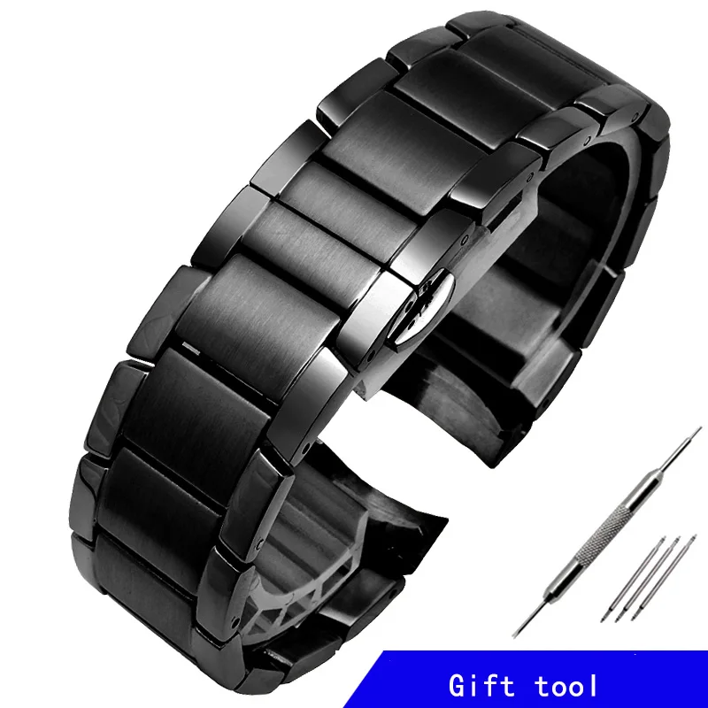 thumbnail image 1 of Correa de reloj de acero inoxidable macizo de repuesto de metal para Ar-mani AR2447 2434 2432 2448 Cadena de reloj para hombre de 22 mm, color negro y plateado, 1 of 4