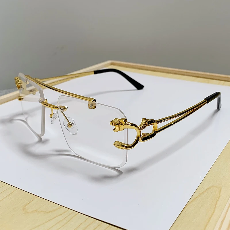 Rimless Square Double Bridge Anti-Light Fashion Glasses - Vintage Trend Design Shades