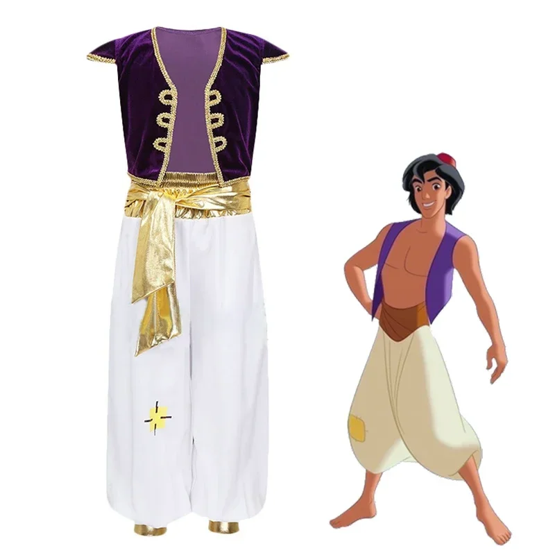 

Aladdin костюмы для детей мальчиков Арабский стиль косплей костюм жилет брюки комплект для детей Хэллоуин