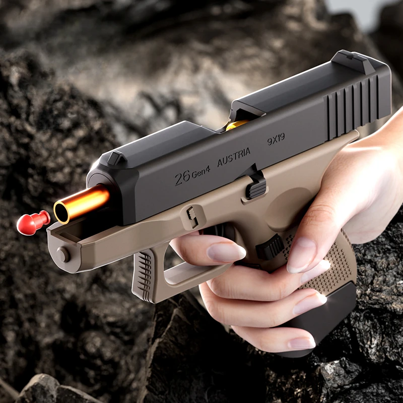 Continuous Firing Black Pistol Mini G26 Soft Bullet Shell Throwing Toy Gun Outdoor Sports CS Games Blaster for Kids