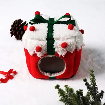 Christmas Hamster Hideout, Winter Warm Guinea Pig Bed Cave Washable Small Animal Christmas Nest House Cage Accessory