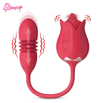 Thrusting Rose Vibrator for Women Dildo Butt Plug Anal Vibrator Female Clitoris Stimulator Tongue Licking Rose Vibator Sex Toy 6