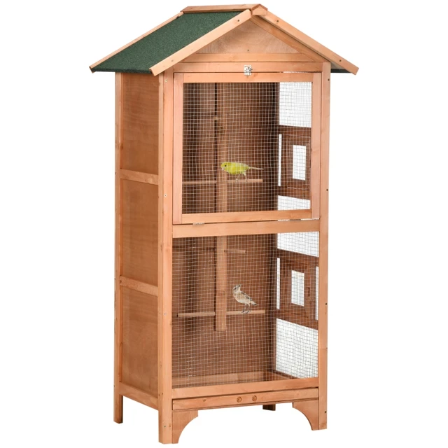 PawHut 65 Wooden Bird Cage Outdoor Aviary House for Parrot, Parakeet, with  Pull Out Tray and 2 Doors, Grey