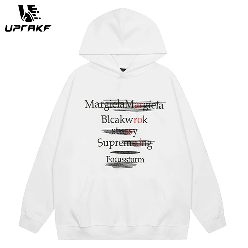 UPRAKF Letter Printing Hoodie Cotton Oversize Streetwear Front Pocket Loose Drop Shoulder Hip Hop Autumn Fashion Y2K Sweatshirt