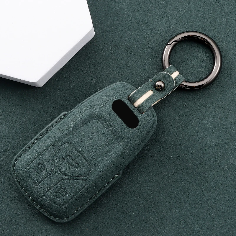 Premium Leather Suede Car Key Case Cover with Keychain Accessories