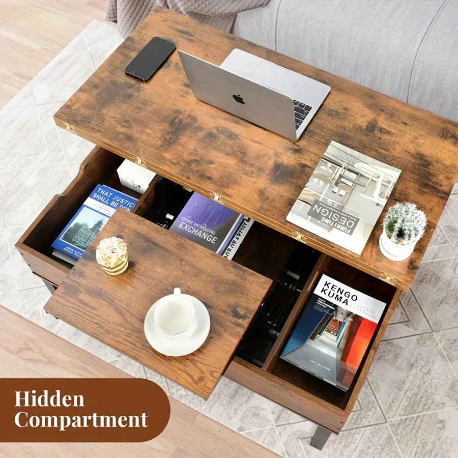 39.4" Lift Up Coffee Table With Storage Compartment, Extendable Up To 39.4 * 39.4 Inch