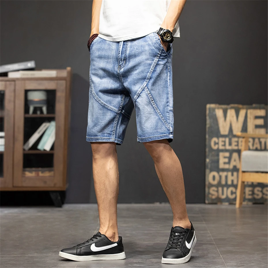 Plus Szie 44 Denim Shorts Men Summer Jeans Shorts Baggy Cargo Fashion Streetwear Short Pants Male Big Size Bottoms Blue