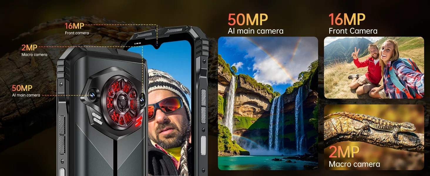 DOOGEE S Punk Android 14 6.58" FHD+ IPS Waterdrop Screen 16GB RAM 256GB ROM AI Double Camera (50MP+2MP) 16MP Front Camera