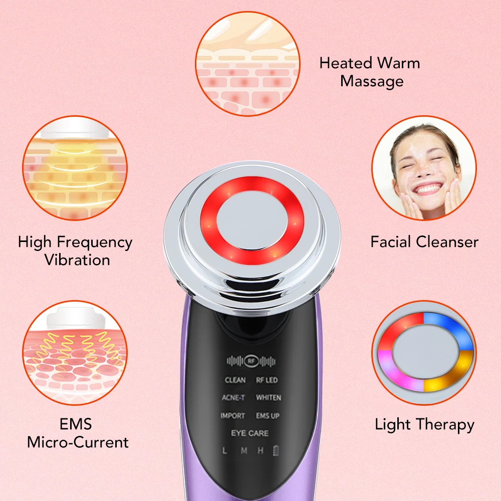 7in1 Anti-Aging EMS LED Device Facial&Neck Firming Massager for Skin Rejuvenation,Reducing Fine Lines&Wrinkles,Beauty Care Tool